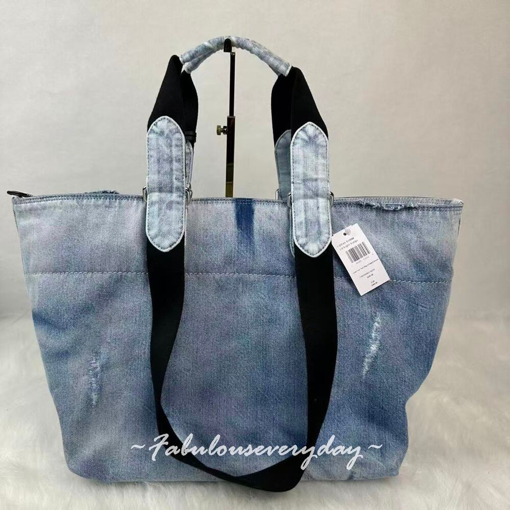 Coach Men's Small Tour Tote Bag In Loved Denim With Charms Sv/Light Indigo CDY49 - Picture 4 of 10